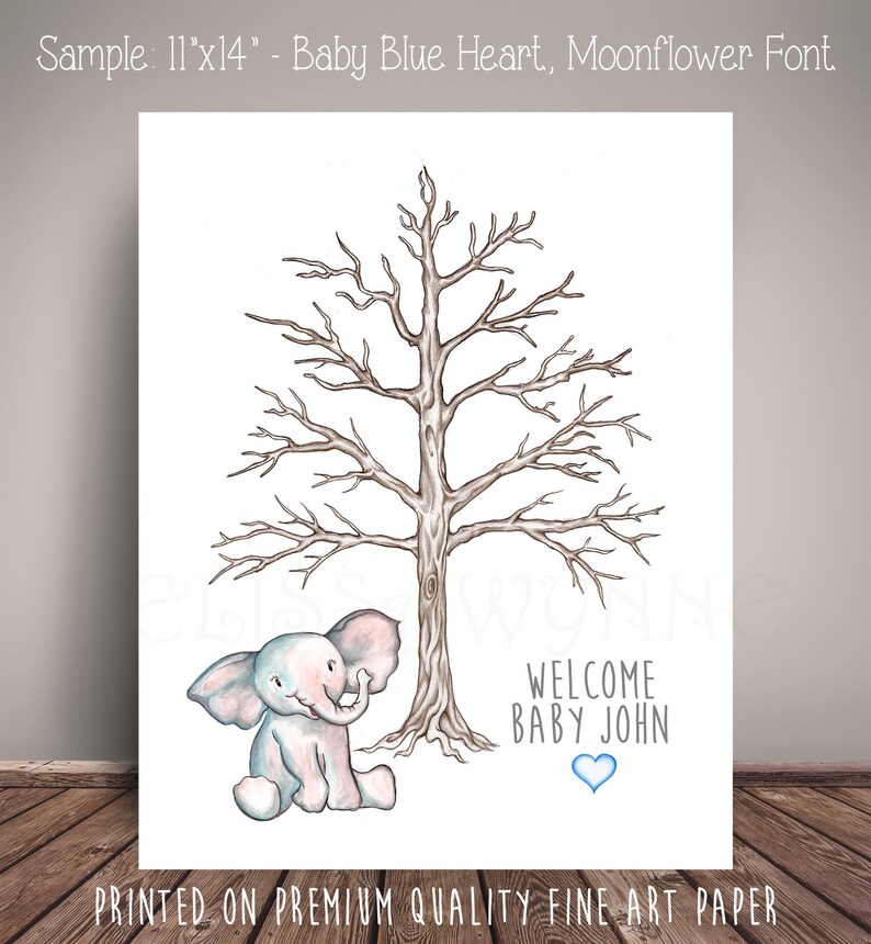 Art Print WE-LBT-TH Fingerprint Tree Elephant Baby Shower Watercolor Elephant Guest Book Thumbprint Tree