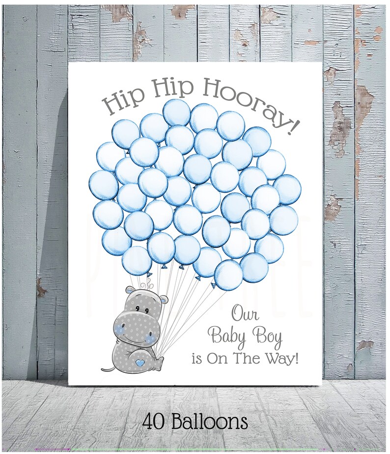 Printable Instant Download Blue Hippo Baby Shower Guest Book Etsy