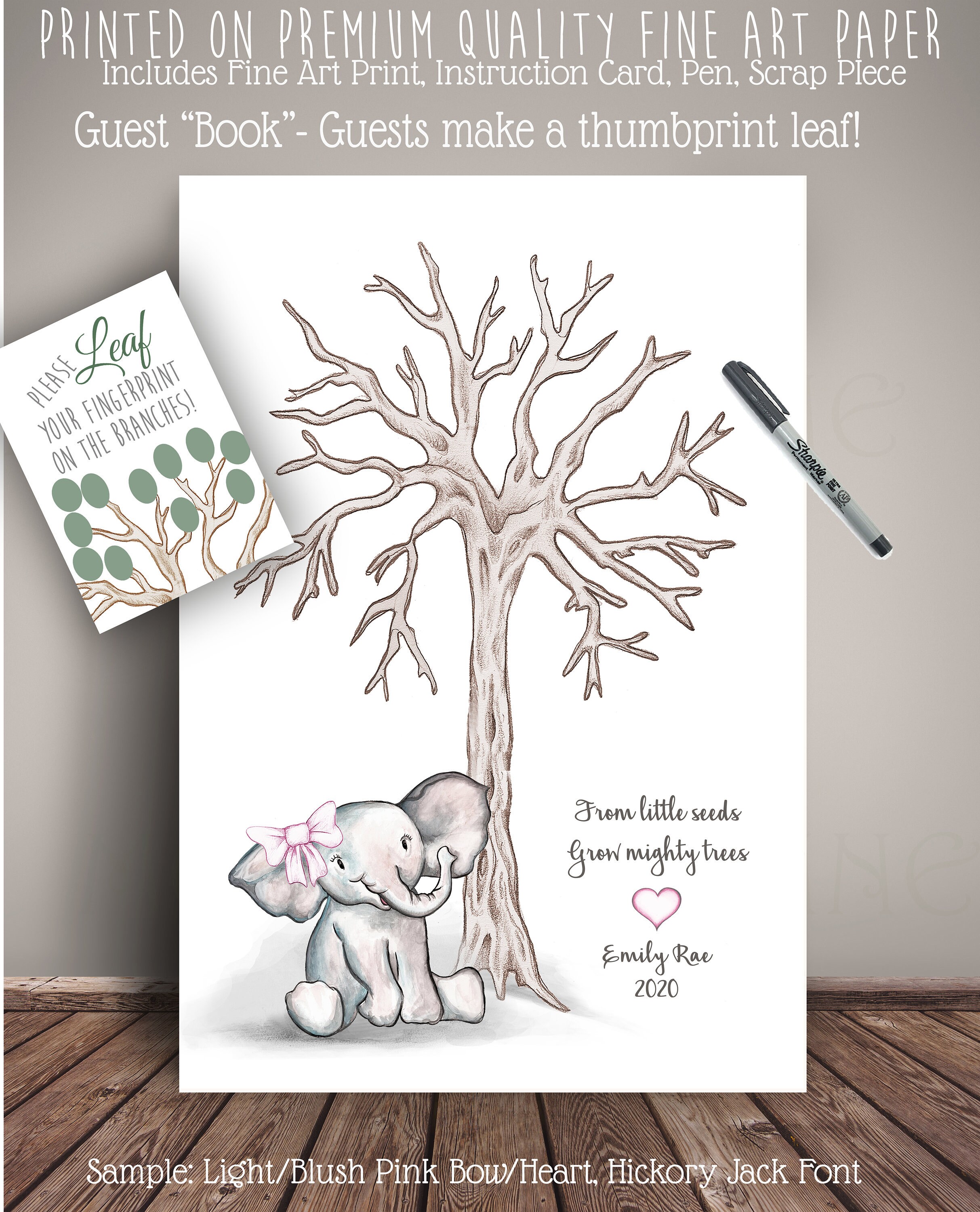 Elephant Guest Book Thumbprint Tree Elephant Baby Shower Etsy