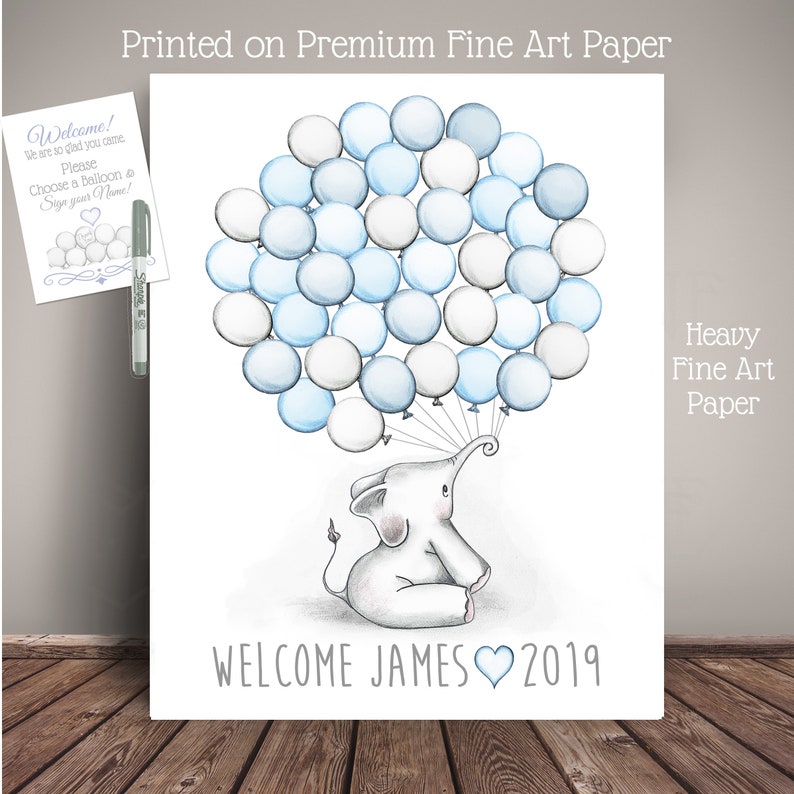 Elephant Baby Shower Guest Book Alternative Elephant Baby Shower or Elephant Birthday EBT-bl