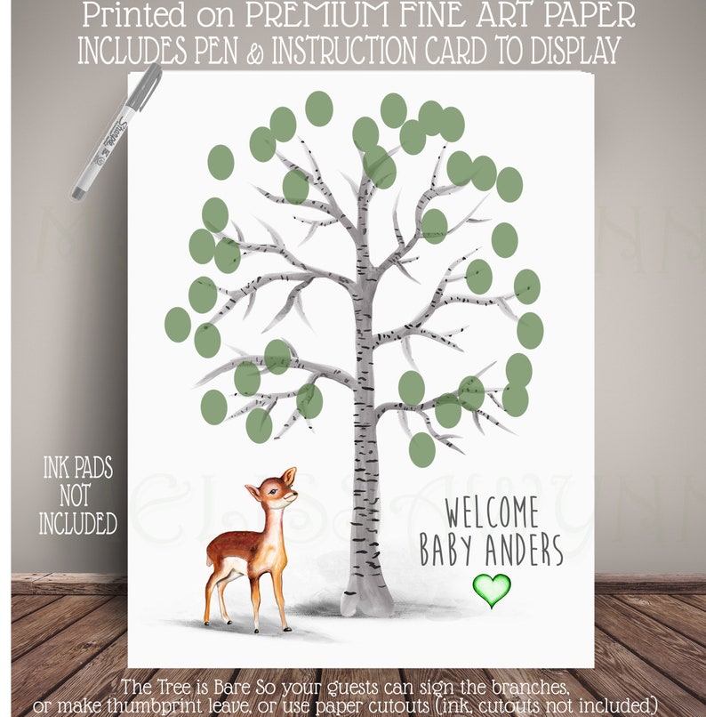 Woodland Deer Baby Shower Memorabilia Art Print Thumbprint | Etsy