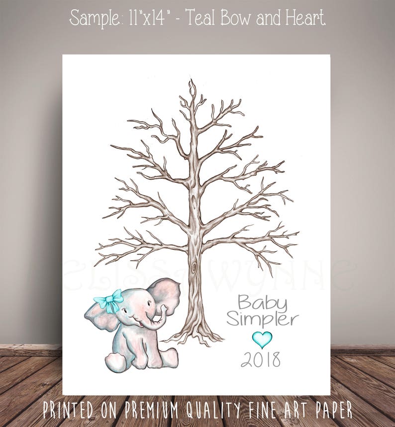 Art Print WE-LBT-TH Fingerprint Tree Elephant Baby Shower Watercolor Elephant Guest Book Thumbprint Tree