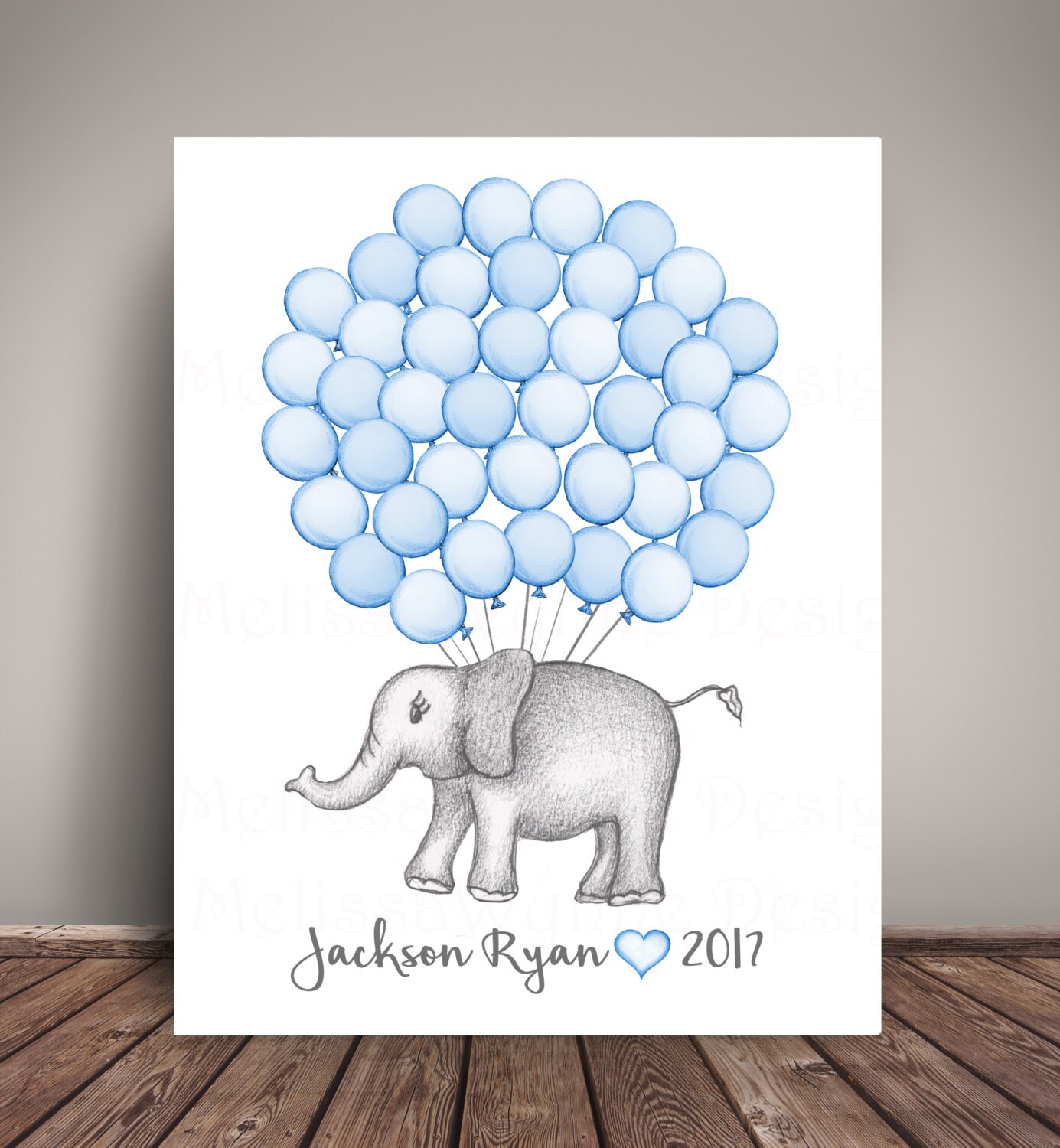 Elephant & Balloons Guest Book Alternative Nursery Art Print Etsy