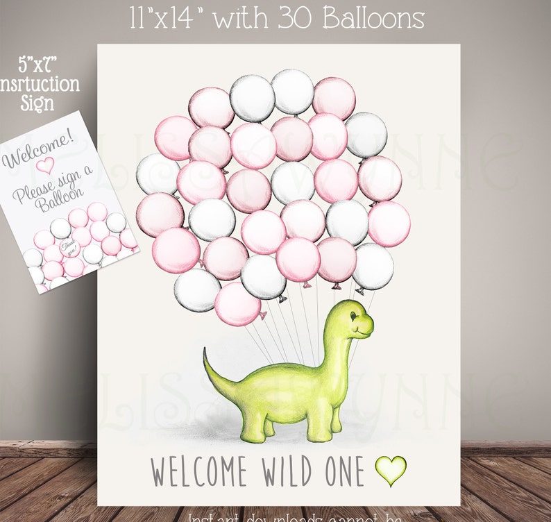 Dinosaur Baby Shower Guest Sign In Fine Art Print Balloon Etsy