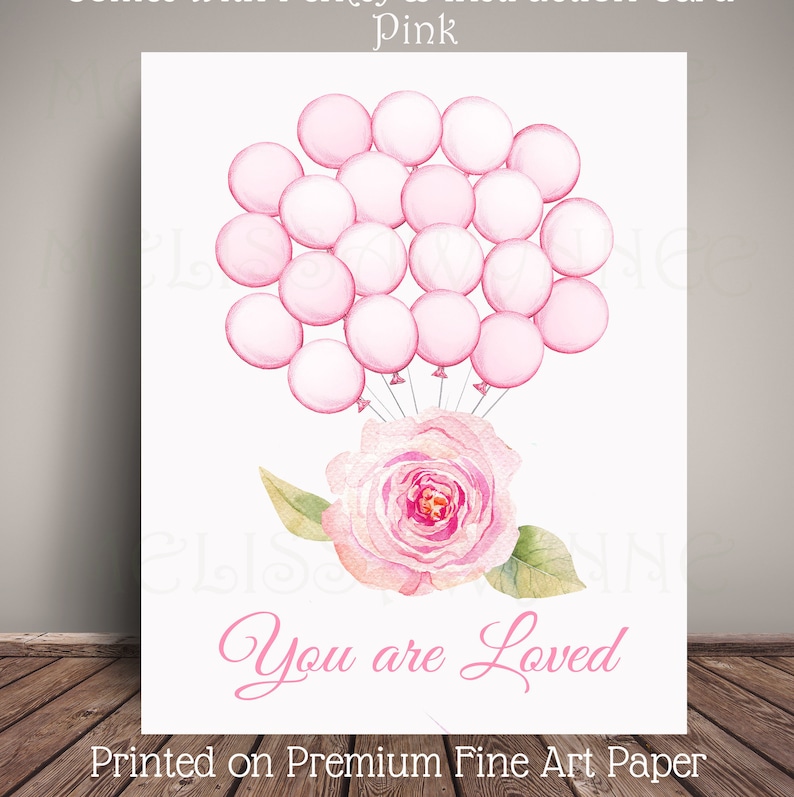 Rose Floral Guest Book Alternative Bridal Shower Baby Shower Birthday ART PRINT Cristening Balloon Sign In