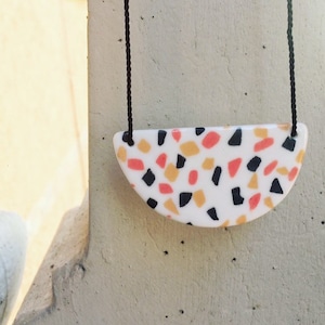 Ceramic necklace pendant porcelain handmade terrazzo pattern