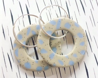 Ceramic Earrings handmade sterling silver hoops earthy bohemian