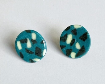 Ceramic Earrings handmade terrazzo pattern ceramic studs