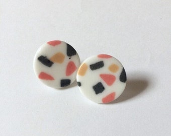 Ceramic Earrings Studs handmade porcelain terrazzo pattern