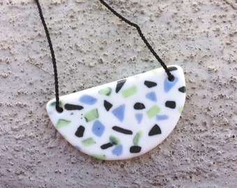 Ceramic pendant necklace porcelain handmade terrazzo pattern