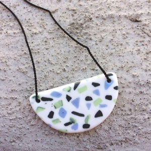 Ceramic pendant necklace porcelain handmade terrazzo pattern