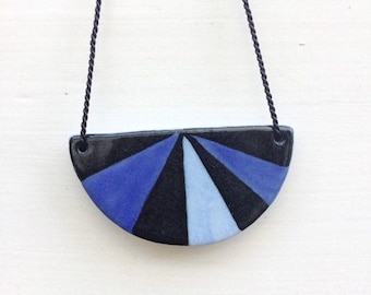 Ceramic necklace porcelain pendant handmade geometric pattern