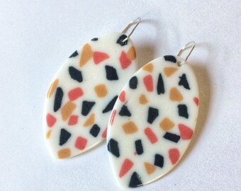 Ceramic Earrings handmade porcelain earrings terrazzo pattern drop earrings