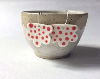 Ceramic Earrings handmade porcelain earrings flower earrings red dots sterling silver