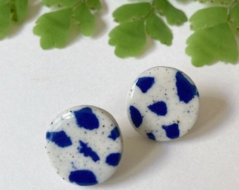 Terrazzo pattern ceramic earrings with cobalt blue!