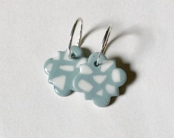 Moroccan tile terrazzo ceramic earrings, sterling silver hoops,