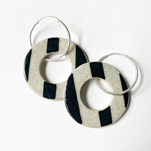 Ceramic Earrings earthy handmade sterling silver hoops circle earrings black contemporary image 1