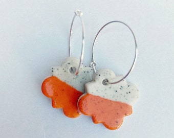 Moroccan tile ceramic earrings with sterling silver hoops