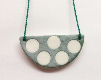 Porcelain Ceramic Pendant Necklace Jade Dots handmade