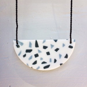 Ceramic necklace porcelain pendant handmade terrazzo pattern