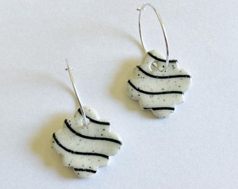 Moroccan tile ceramic earrings with sterling silver hoops