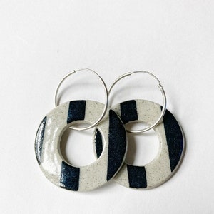 Ceramic Earrings earthy handmade sterling silver hoops circle earrings black contemporary image 4