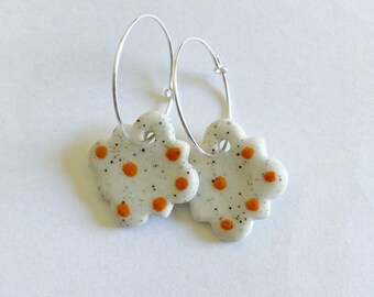 Moroccan tile ceramic earrings with sterling silver hoops