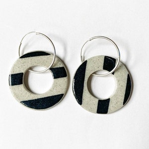 Ceramic Earrings earthy handmade sterling silver hoops circle earrings black contemporary image 3