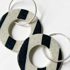 Ceramic Earrings earthy handmade sterling silver hoops circle earrings black contemporary image 2