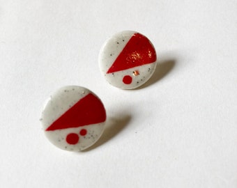 Red geometric ceramic earrings, surgical steel findings