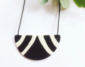 Porcelain Ceramic pendant necklace handmade black silk thread