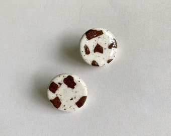 Ceramic Earrings studs handmade glossy glaze terrazzo pattern