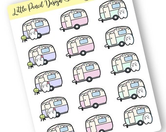 Caravan Flump Planner Stickers | Happy Planner, Hobonichi | Staycation Stickers | Hand Drawn Sticker | Summer Stickers | Functional Stickers