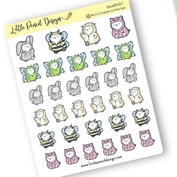 Character Planner Stickers  Spring Critters Onesie Flump | Decorative Stickers | Cute Kawaii Planner Stickers Hand Drawn Character Sticker