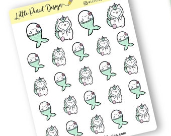Unicorn Mermaid Flump Planning Stickers | Magical Decorative Stickers | Cute Kawaii Planner Stickers | Hand Drawn Character Sticker