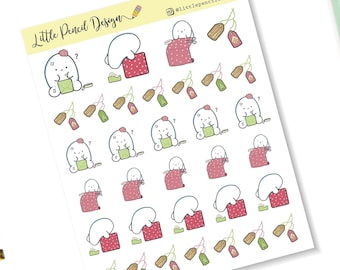 Gift Wrapping Planner Stickers | Christmas Stickers Flump, Happy Planner, Hobonichi, Hand Drawn Stickers, Functional Character Sticker