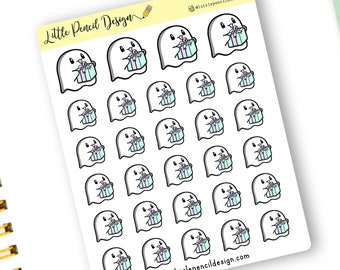 Friendly Ghost Planner Stickers | Happy Birthday Stickers | Birthday Ghost Stickers | Hand Drawn Character Stickers | Reminder Stickers