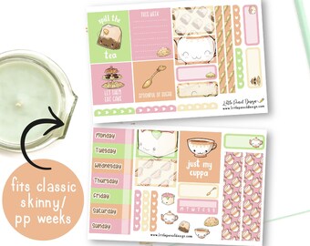 Kawaii Tea Time Small Planner Kit | Spring Weekly Planner Kit | Happy Planner, PP Weeks, B6, Tea Lover Stickers | Tea and Cake Themed Kit |