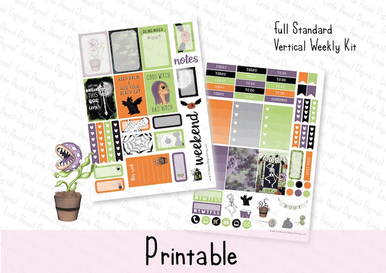 Gothic Witch Weekly Planner Kit Printable Kit Printable Planner Stickers Happy Planner, Standard Vertical, Print Pression Stickers image 1