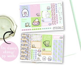 Flump Tea Time Small Planner Kit | Tea Weekly Planner Kit | Happy Planner PP Weeks Kit B6 Stickers | Tea Lover Full Kit Stickers