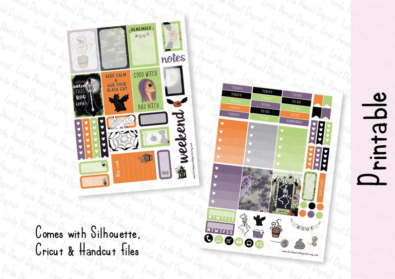 Gothic Witch Weekly Planner Kit Printable Kit Printable Planner Stickers Happy Planner, Standard Vertical, Print Pression Stickers image 2