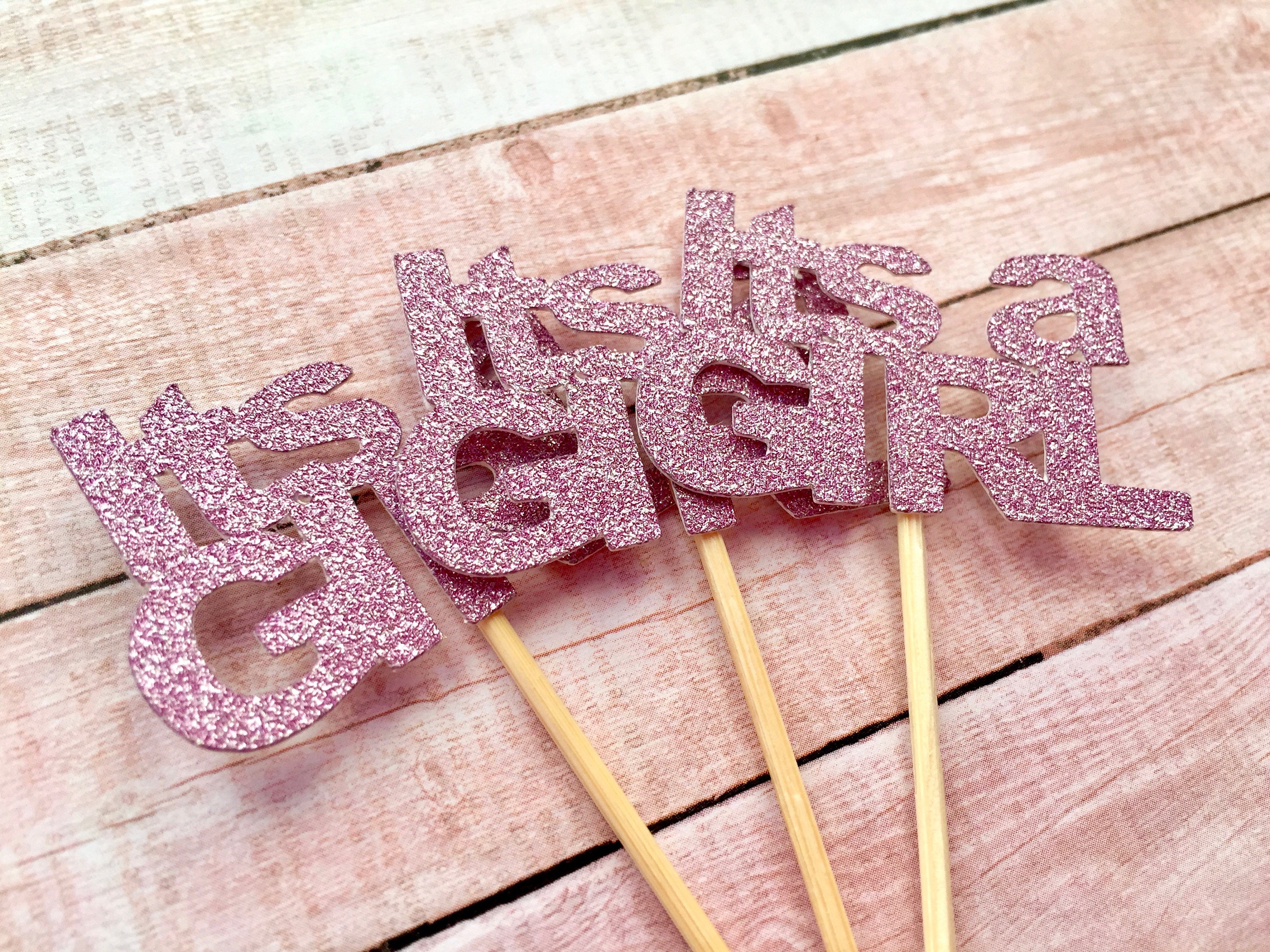 Its A Girl Cupcake Topper // 6 pack // Pink Glitter // Baby | Etsy