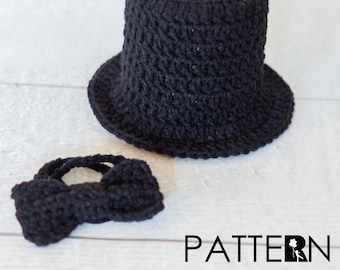 Top Hat Crochet Pattern - Bow Tie Crochet Pattern - Baby Top Hat Pattern - Newborn Tuxedo Hat Pattern - Abraham Lincoln - DIGITAL DOWNLOAD