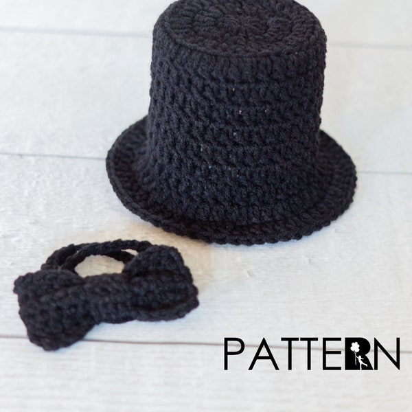 Top Hat Crochet Pattern - Bow Tie Crochet Pattern - Baby Top Hat Pattern - Newborn Tuxedo Hat Pattern - Abraham Lincoln - DIGITAL DOWNLOAD