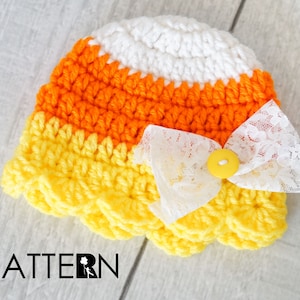 Girl Candy Corn crochet PATTERN - Girl Candy Corn Hat - Baby Candy Corn Hat - Crochet Candy Corn Hat - Halloween Prop - DIGITAL DOWNLOAD