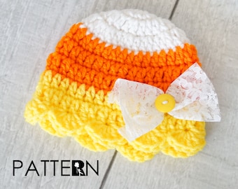 Girl Candy Corn crochet PATTERN - Girl Candy Corn Hat - Baby Candy Corn Hat - Crochet Candy Corn Hat - Halloween Prop - DIGITAL DOWNLOAD
