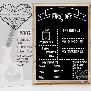 First day of school, Last Day of school, back to school, finished school, chalkboard poster sign SVG cutting file for Cricut or Silhouette