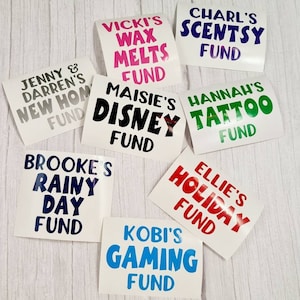 Gepersonaliseerde sticker/label/sticker om te sparen... Doe-het-zelfcadeau voor besparing Fonds/fondsen Pot/spaarpot/blik Kinderen/Tieners/Volwassenen... Voeg je eigen naam/tekst toe