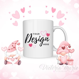 Mockup Foto Weiße Tasse Kaffeetasse schlicht/Blanko Add Own Design/Vorlage Valentinstag Thema Wichtel/Gonk Herzen Hintergrund/Mock Up 11oz Niedlich