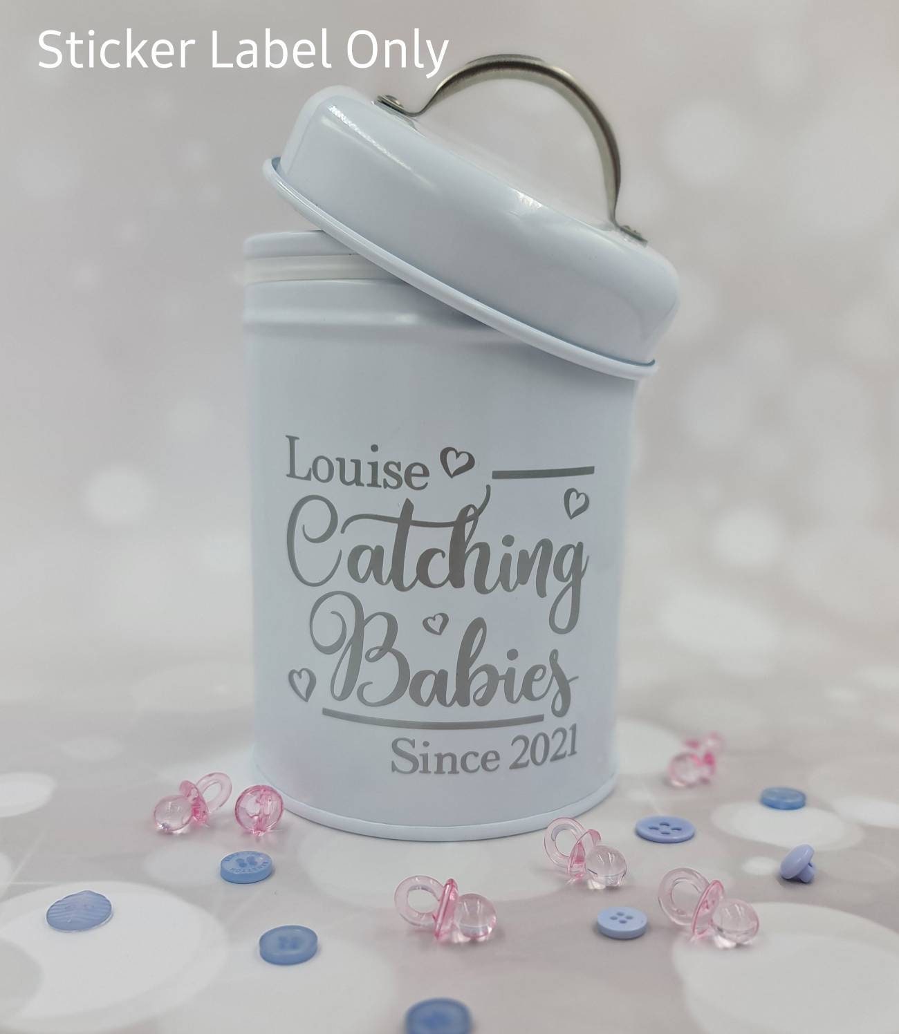 Personalised Sticker Label/Decal Catching Babies for Student/Midwife to Count DIY Gift/Present Glass Jar/Counting Box Frame/Tin Deliver Baby